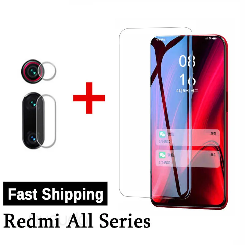 

2 in 1 Tempered Glass For Xiaomi Redmi Note 8 pro 7 5 4X Protective Glass On Red mi 5 Plus K20 6A 6 Camera Screen Protector Film
