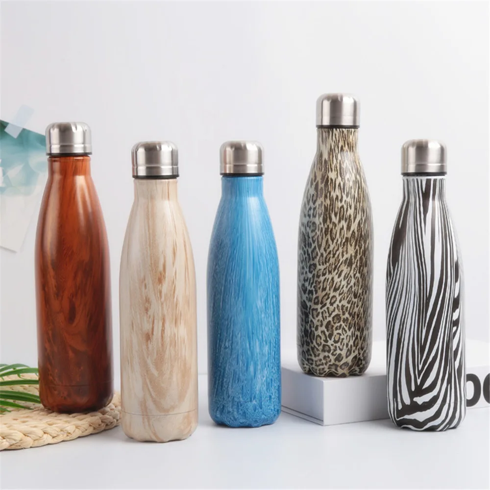 

Leopard Zebra Printed Water Bottle BPA Free Wooden Texture Thermos Stainless Steel Vacuum Flask Insulated Cold Cup Gift