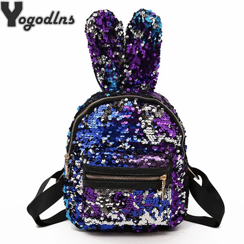 Сверкающий блеск блестки милый большой кролик уши рюкзак для подростков девочек mochila Shoulderbag Женская Мини дорожная милая сумка