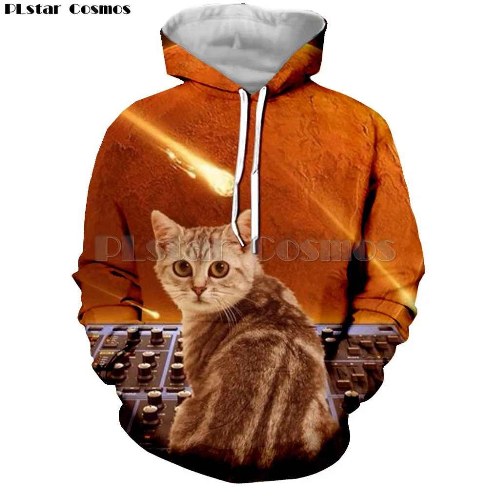  PLstar Cosmos 2019 New Womens Funny Animal Printed Clothes Streetwear Galaxy Space Cat 3D Hoodie Wo