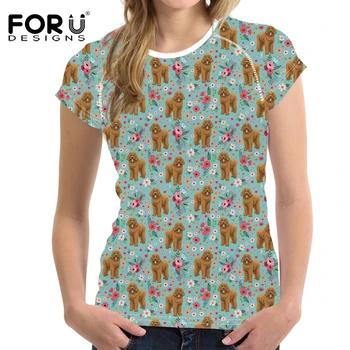 

FORUDESIGNS Women T-Shirt Kawaii Printing Goldendoodle Dog Tops Tee Short Sleeve Casual Ladies Tshirt 3D Korean Fashion T shirt