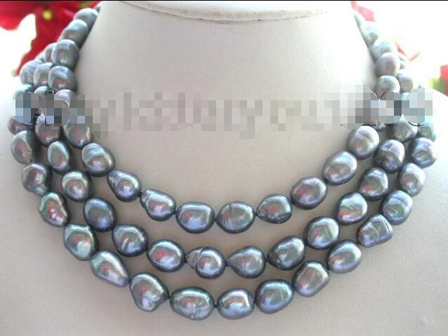 

shipping 49" Longest Natural 14mm Black Baroque Pearl necklace!