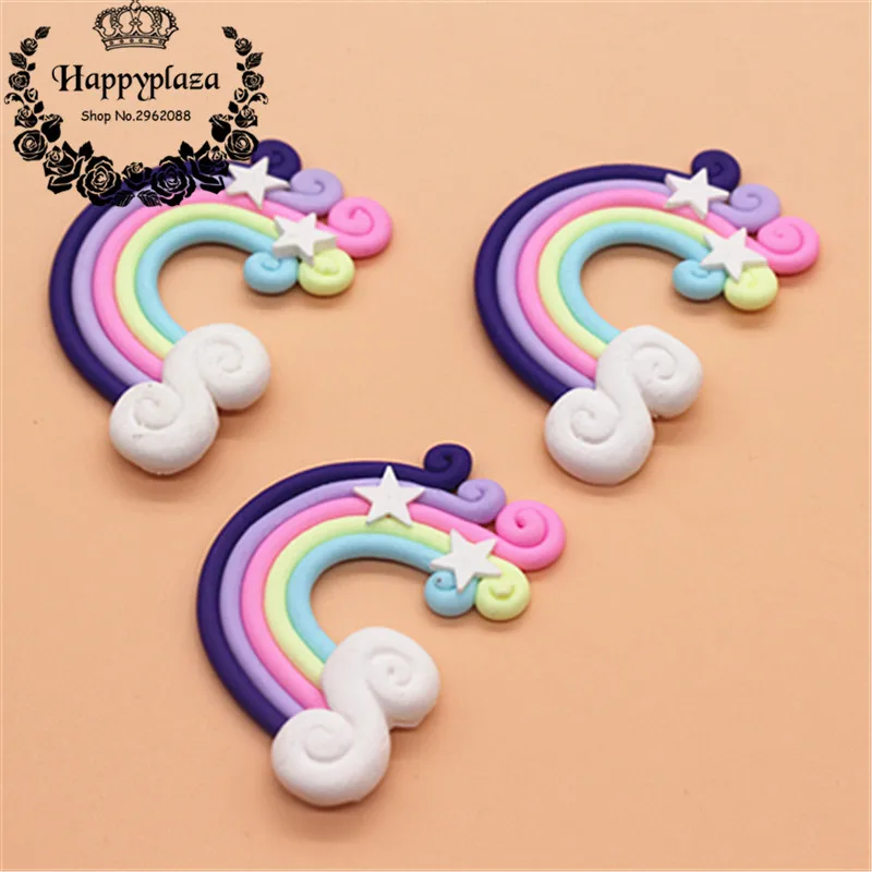 

10pcs Flat Back Clay Cabochon Kawaii Miniature Purple Rainbow DIY Flatback Scrapbooking Accessories Embellishment Crafts,40*55mm