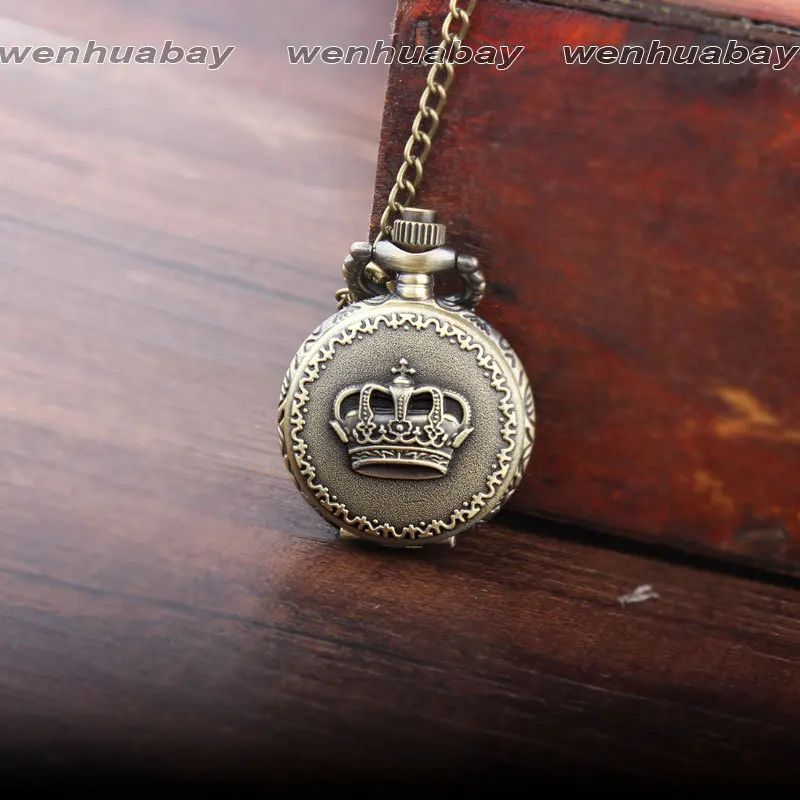 

Dropshipping Antique Bronze Royal Imperial Crown Small Pocket Watch Pendant Necklace Men Lady Women Best Gifts P29-1