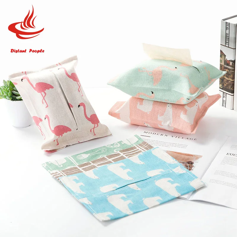 

1p'c Creative Linen Tissue Box Cartoon Flamingo and Polar Bear Cloth Napkin Tissue Box Toilet Room Table Office Car Decoration