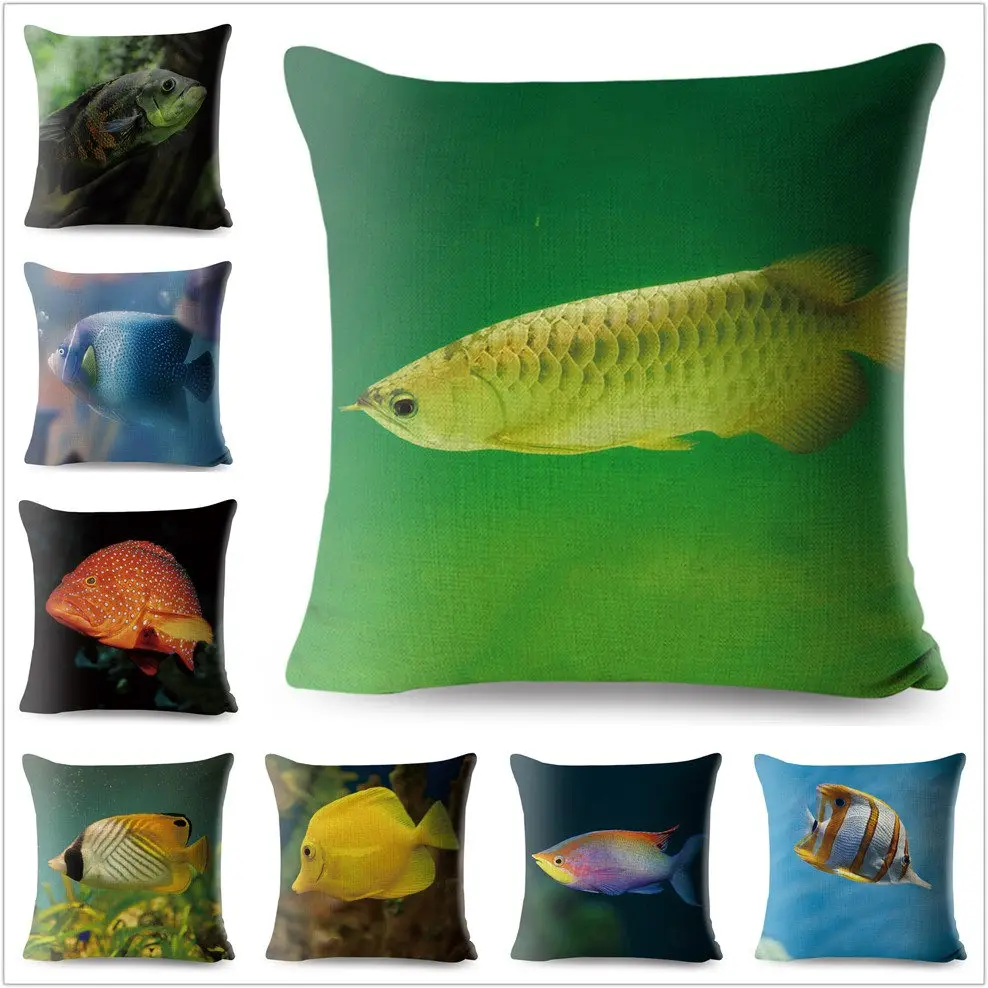 Tropical Fish Pillow Cover Linen Cushion Covers 45*45cm Square Pillow