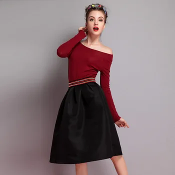 

Spring Fashion Women's Black/Red High Waist Simple A-line Skirt