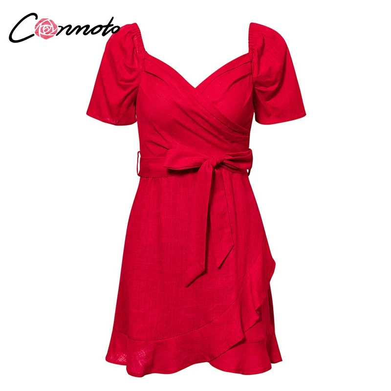 Conmoto Сексуальные короткие платья для вечеринок, облегающие платья, однотонное красное летнее платье в стиле ретро, пляжное короткое платье - Цвет: Красный