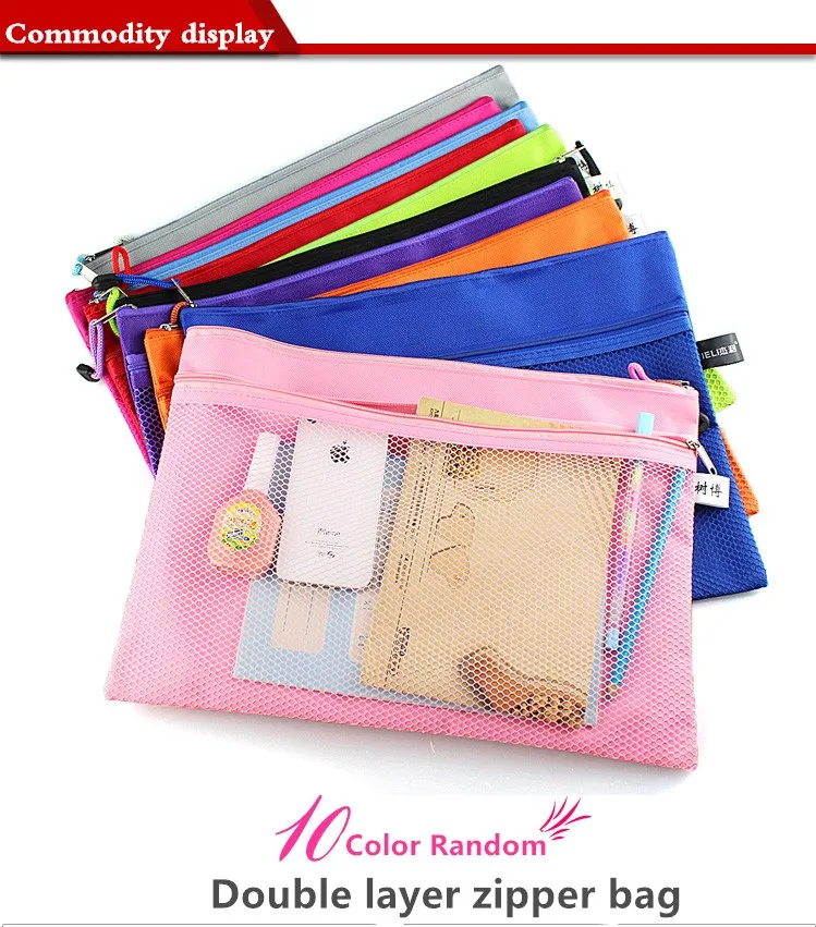 TOPPER Colorful Double Layer canvas Cloth Zipper Paper File Folder Book Pencil Pen Case Bag File Document Bags