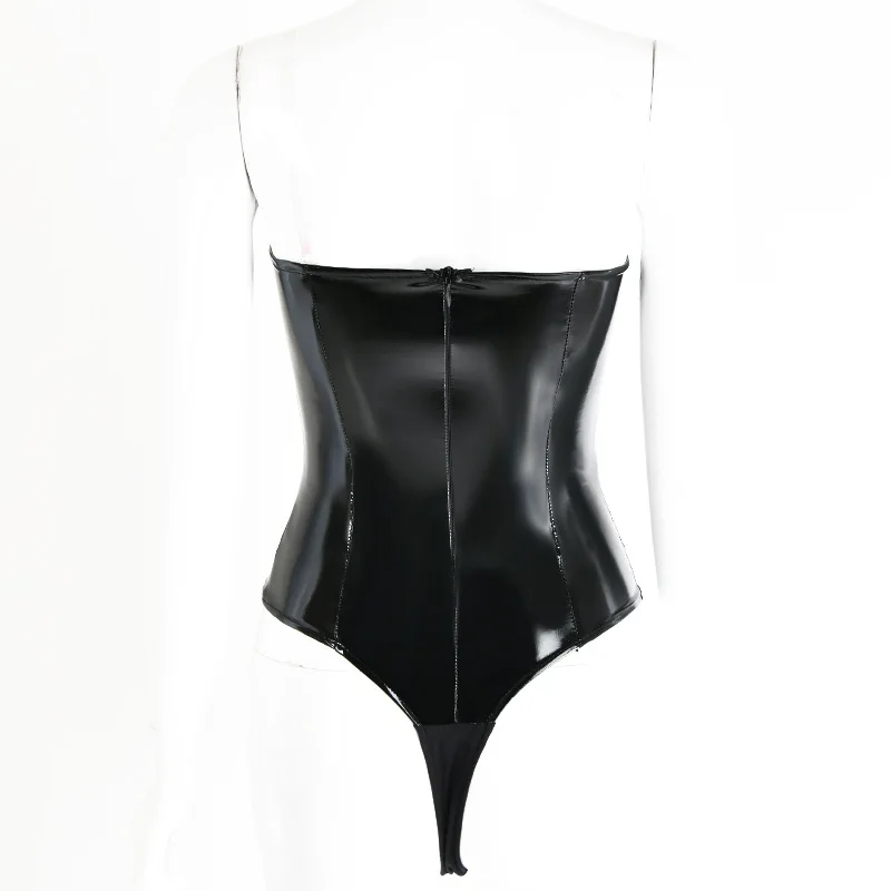 plus size bodysuit 2019 Sexy Women PU Leather Sexy Bodysuit Women Off Shoulder Skinny Summer Women Backless Rompers Beach Casual Jumpsuit Nightwear black lace bodysuit