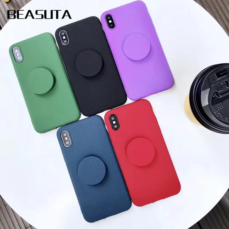

Color Scrub Pink black Matte soft TPU silicone phone case for iphone XS MAX case 6 6s 6plus 7 8 plus XR case capa with Kickstand