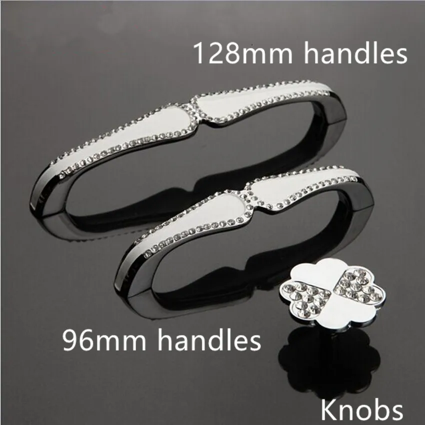 

glass crystal drawer knobs shiny silver kitchen cabinet dresser handle chrome white modern fashion furniture handles 128mm 96mm