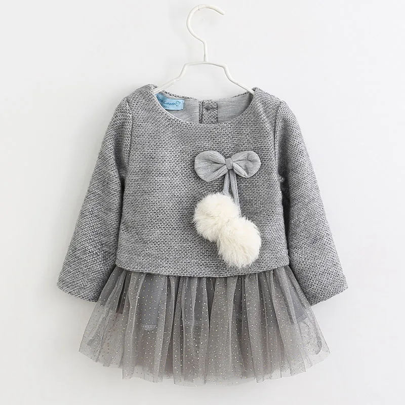 Menoea/платье для малышей; милое осеннее платье принцессы для маленьких девочек; однотонная детская одежда; платье для маленьких девочек; зимняя одежда - Цвет: AX056 Gray