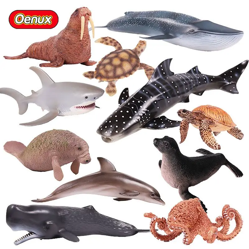 Oenux реалистичные водные животные фигурки Морская жизнь Акула кит дельфин рыба черепахи ПВХ модель игрушки для детей