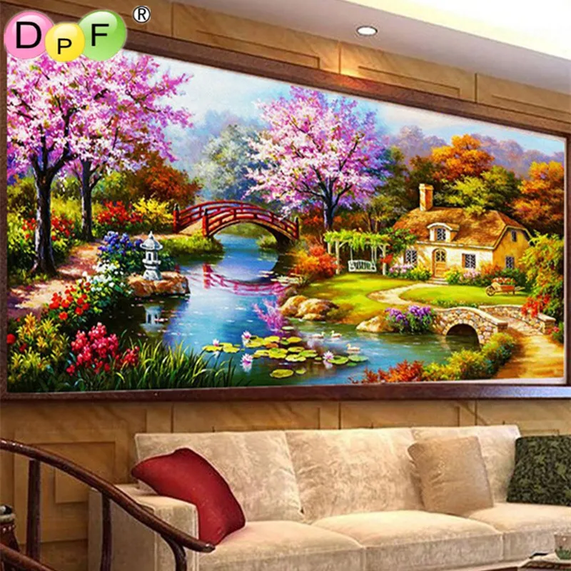 

DPF 5d round full Diamond painting Cross Stitch scenery Oil painting cabin Gift Resin Diy Mosaic Diamond Embroidery home decor