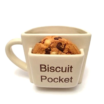 

Creative Coffee Mug with Biscuit Cookie Dessert Pocket Funny Mug Ceramic Mugs for Coffee Tea Cup Travel Coffee Cup