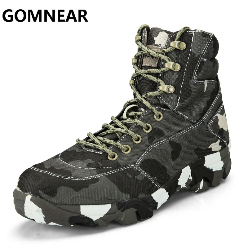 GOMNEAR Men Leather Military Tactical Army Boots Outdoor Outventure