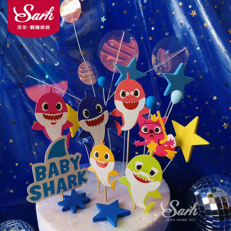 

Shark babies Lovely Cartoon Pink Crown Whale Cake Topper Dessert Children's Day Decoration for Boy Birthday Party Lovely Gifts