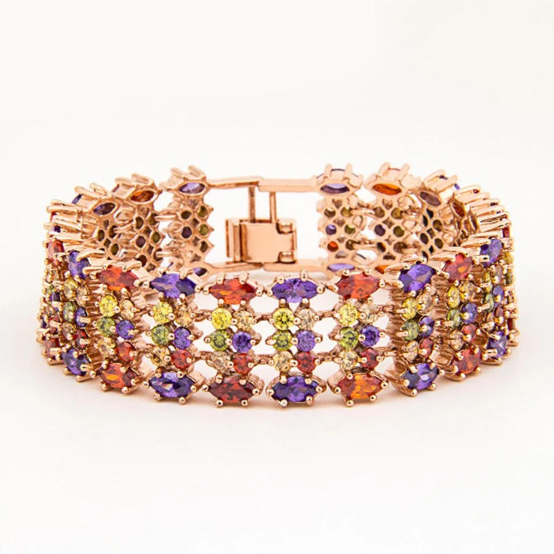 Женский браслет Emmaya разноцветный из розового золота с фианитами|women bracelet|bracelet