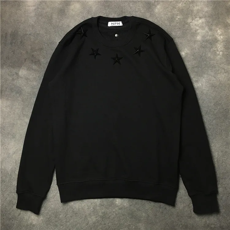 

New 2017 Men gentleman Metal Rivets Stereo Star Kenye Hoodies Hoody hooded Sweatshirts velvet Cotton Drake Thicken Fleece #E66