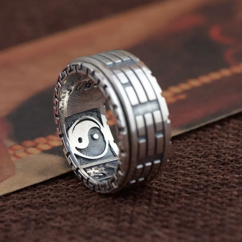 

925 Sterling Silver Ring Yin Yang Gossip 100% Real S925 Thai Silver Rings for women Jewelry Male Men Size 8-11.5