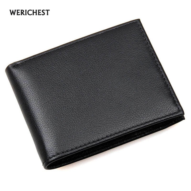 

RFID Wallet Antitheft Scanning Leather Wallet Genuine Cow Leather Men's Slim Leather Mini Wallet Case Credit Card Black Purse