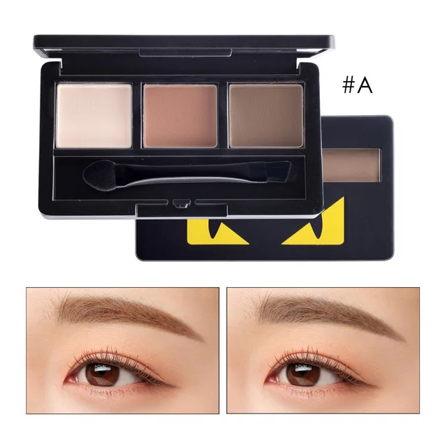 MANSLY 3 Colors Professional Eye Shadow Powders With Mirror Brush Eye Brow Makeup Eyebrow Powder