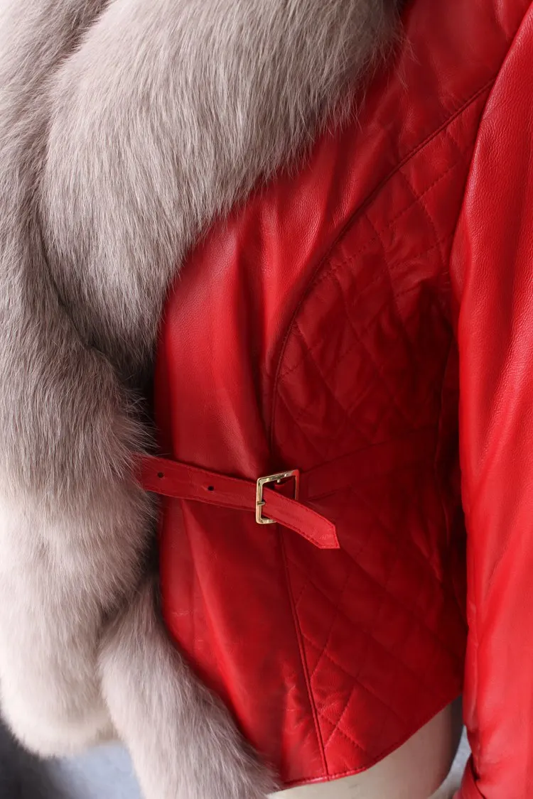 Натуральная овечья кожа куртка с воротником из лисьего меха женская зимняя одежда короткое приталенное пальто CW2025