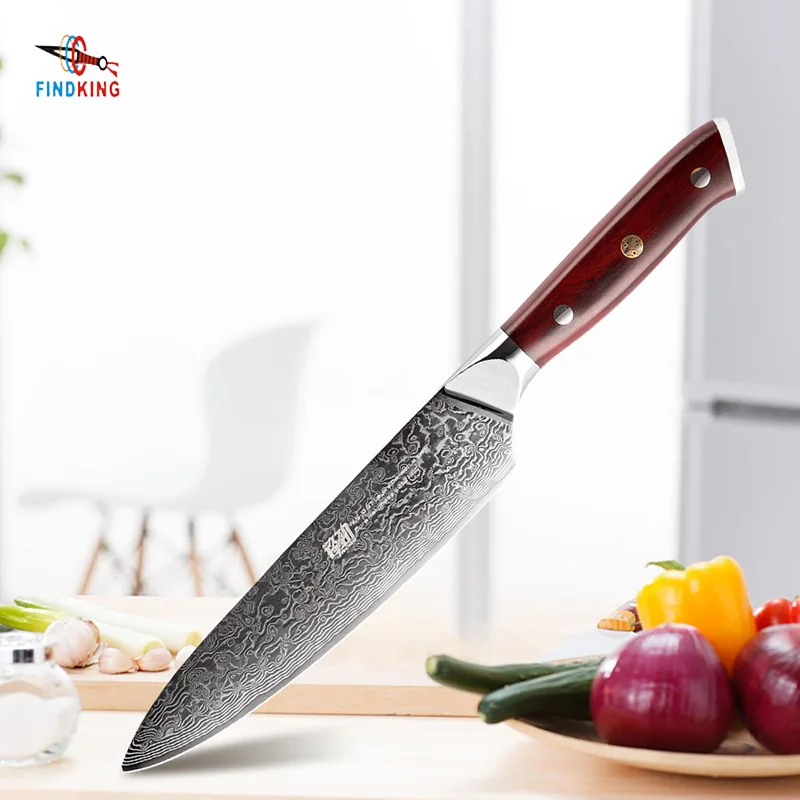 

FINDKING AUS-10 Damascus Steel 8 inch chef Knife Rosewood Handle damascus knife 67 layers blade kitchen knives Best Quality