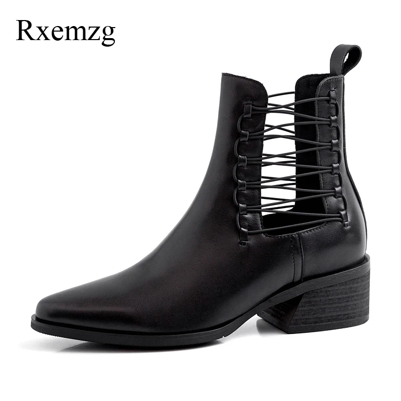 

Rxemzg fashion high quality cow leather vintage boots autumn genuine leather round toe chelsea boots sexy ankle boots for women