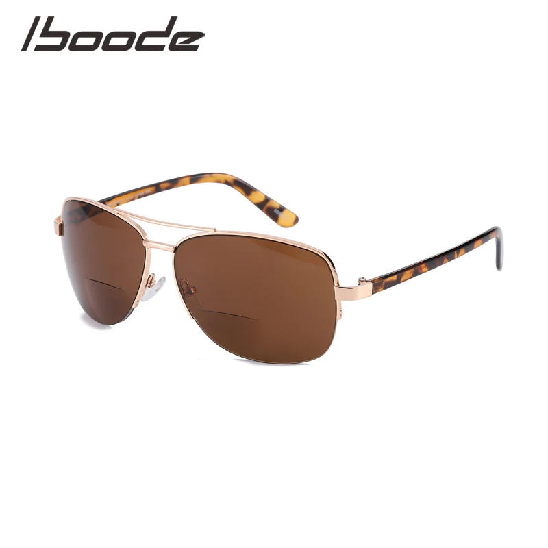

IBOODE Men Metal Half Frame Pilot Reading Sunglasses Women Semi Rimless Aviator Prescription Diopter Photochromic Sun Glasses