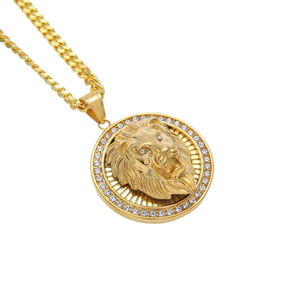 Мужские ювелирные изделия в стиле хип-хоп, золотого цвета, модная блестящая подвеска в виде головы льва, мужское ожерелье золотого цвета для подарка/подарка