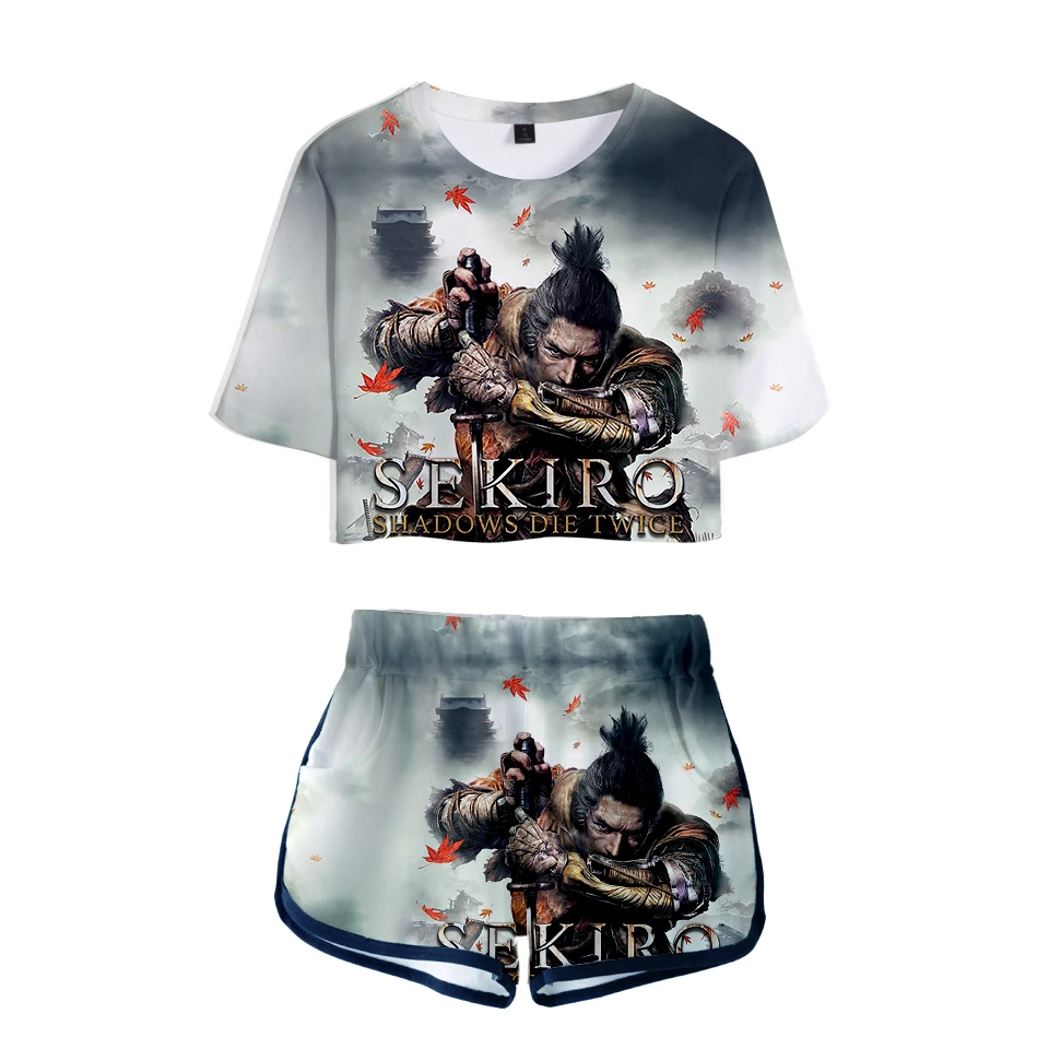 

Leisure HIP HOP 3D Sekiro Shadow Die Twice Print Summer sexy Two Pieces sets Women shorts and crop tops Hot Sale Free Shipping