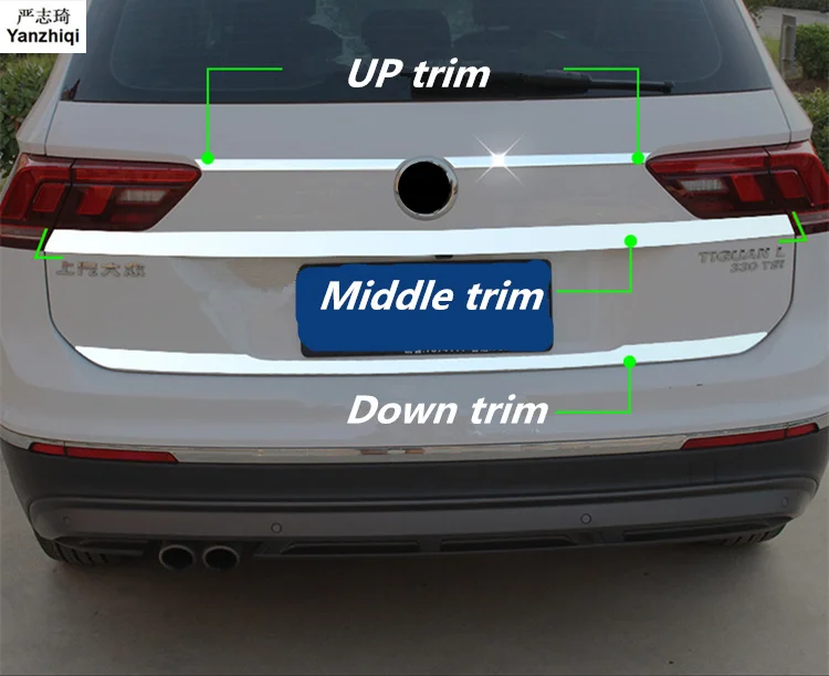 Skup Ze stali nierdzewnej tylny ogon pokrywa bagażnika Molding pokrywa zgrabna akcesoria car styling dla 2016 2017 2018 Volkswagen VW Tiguan mk2