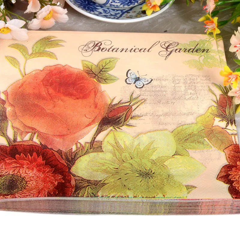 20pcs Food-grade Flower Paper Napkins Wedding Party Tissue Napkins Decoupage