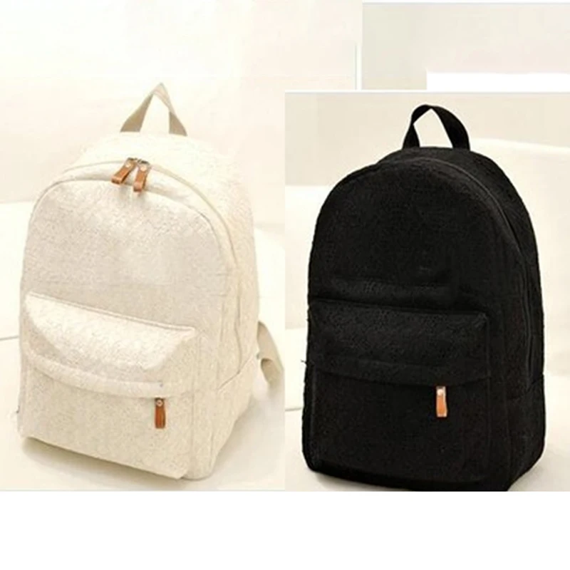 Белый рюкзак с кружевом для студентов женские сумки через плечо школьные сумки для девочек-подростков женский холщовый рюкзак на молнии черный белый дорожная сумка