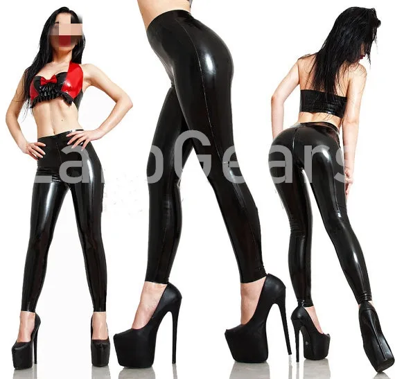 Sexy Black Latex leggings Pants Women Latex Leggings With Crotch Zipper