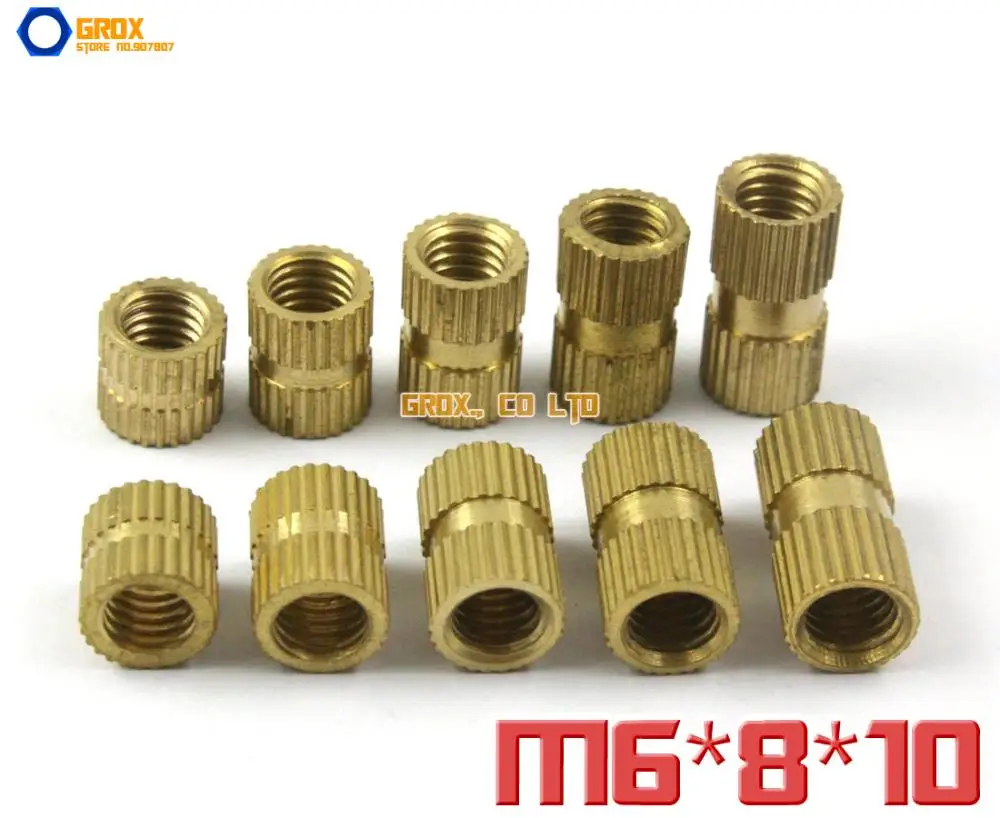 

50 Pieces M6 x 8 x 10mm (ID*OD*Length) Brass Knurl Nut Insert Round Nut Thumb Nut