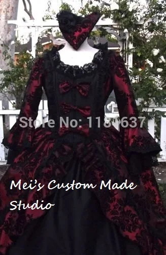 Индивидуальный заказ 18 век тафты глубокий красный Викторианский суета Moive театральный бальное платье период платья