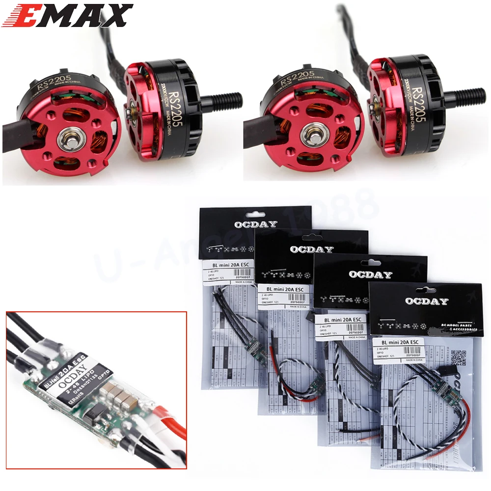 4 шт. оригинальный двигатель EMAX RS2205 2300KV CW/CCW + RC OCDAY BLHeli 20A Mini 2 4S Lipo ESC для FPV Racing