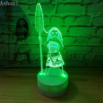 

Cartoon Moana Princess 3D Lamp Bedroom Table Lamps Night Light Maui 7 Colors Change Touch Lamp Figure Decor Toys Kids Gift