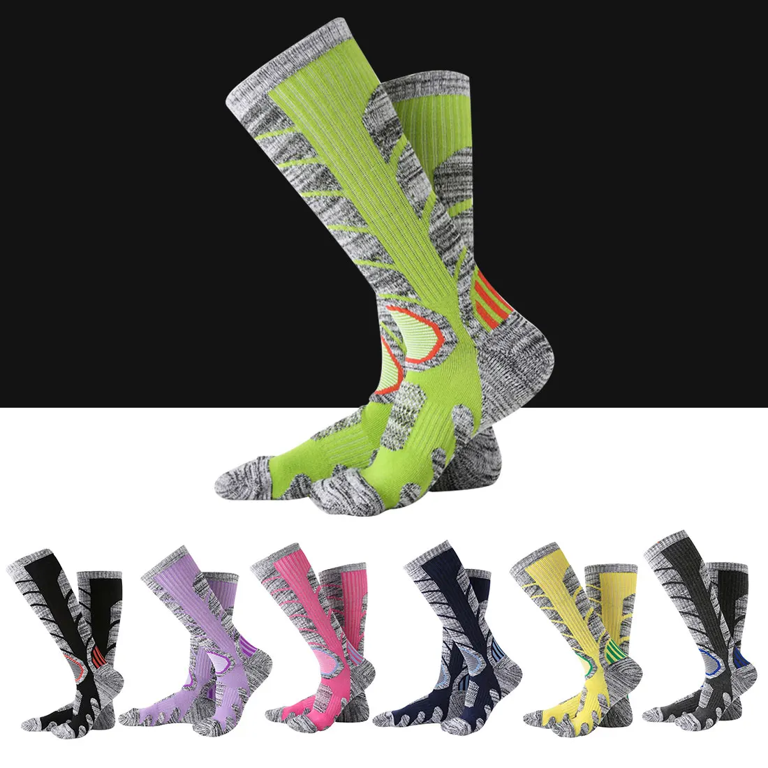 Зимние теплые мужские и женские термальные Лыжные носки, толстые хлопковые спортивные носки для сноуборда, велоспорта, катания на лыжах, футбола, гетры, длинные носки