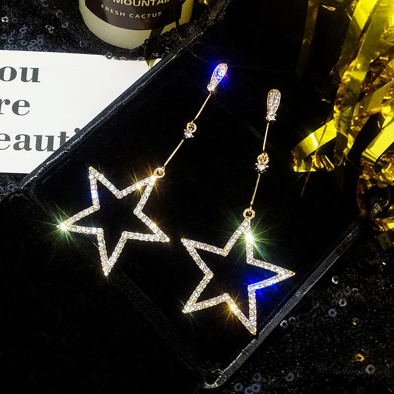 

2019 crystal five-pointed star pendant earrings Brincos ladies fashion long stars earrings pendant manufacturers wholesale