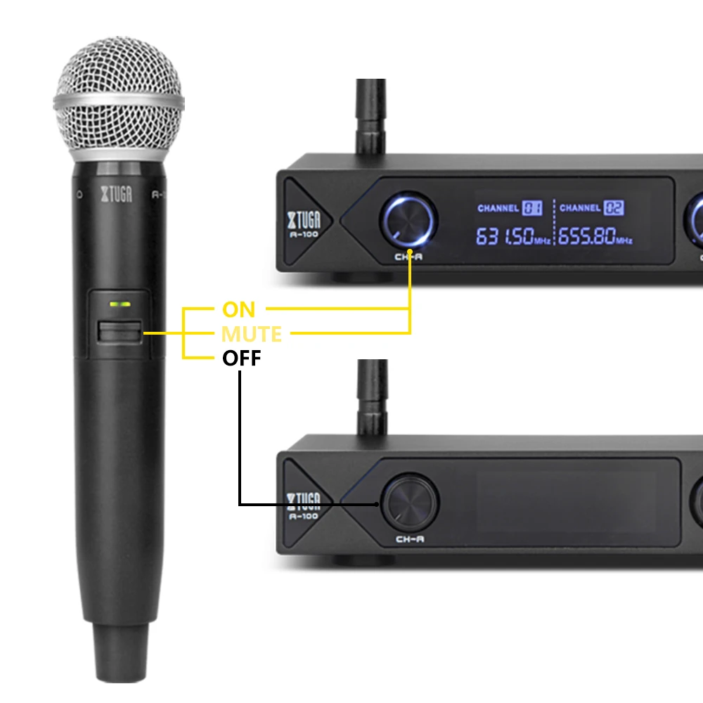 XTUGA аудио Xiao Mi Phone Профессиональный UHF A-100 2 канальный беспроводной микрофон система UHF беспроводной караоке вечерние бар качество