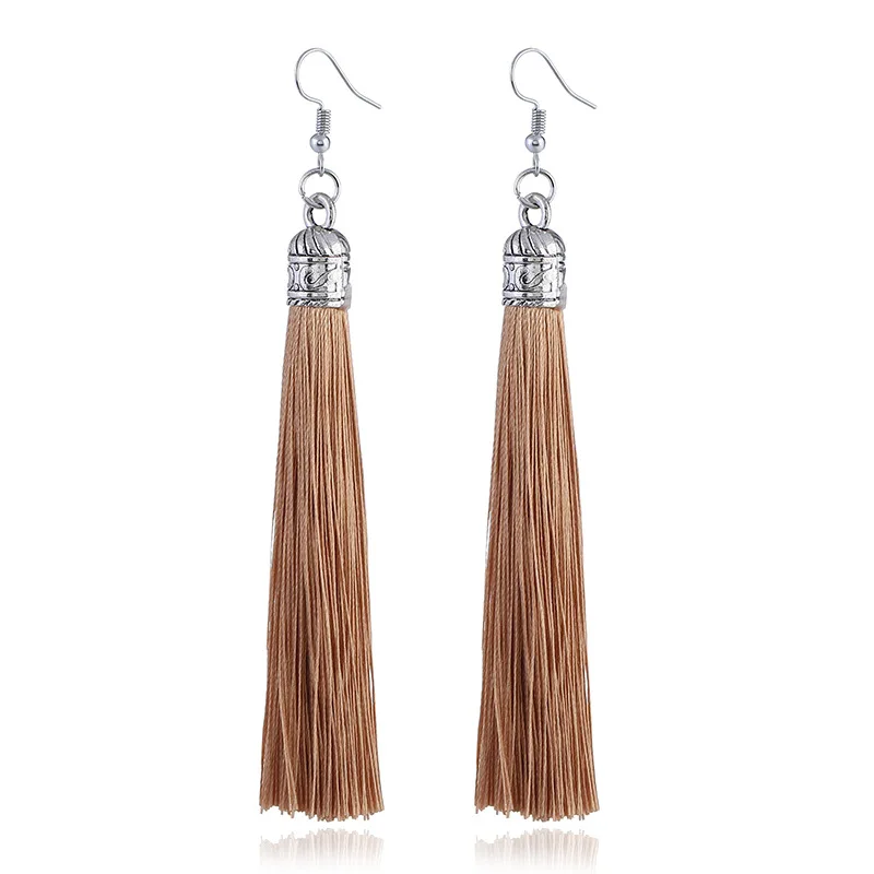 QianBei Brand Tassel Women Fashion Jewelry Bohemian Drop Dangle Long Earrings Silk Fabric Ethnic Vintage Jewlery dangle earrings drop earrings long earrings crystal tassel earrings