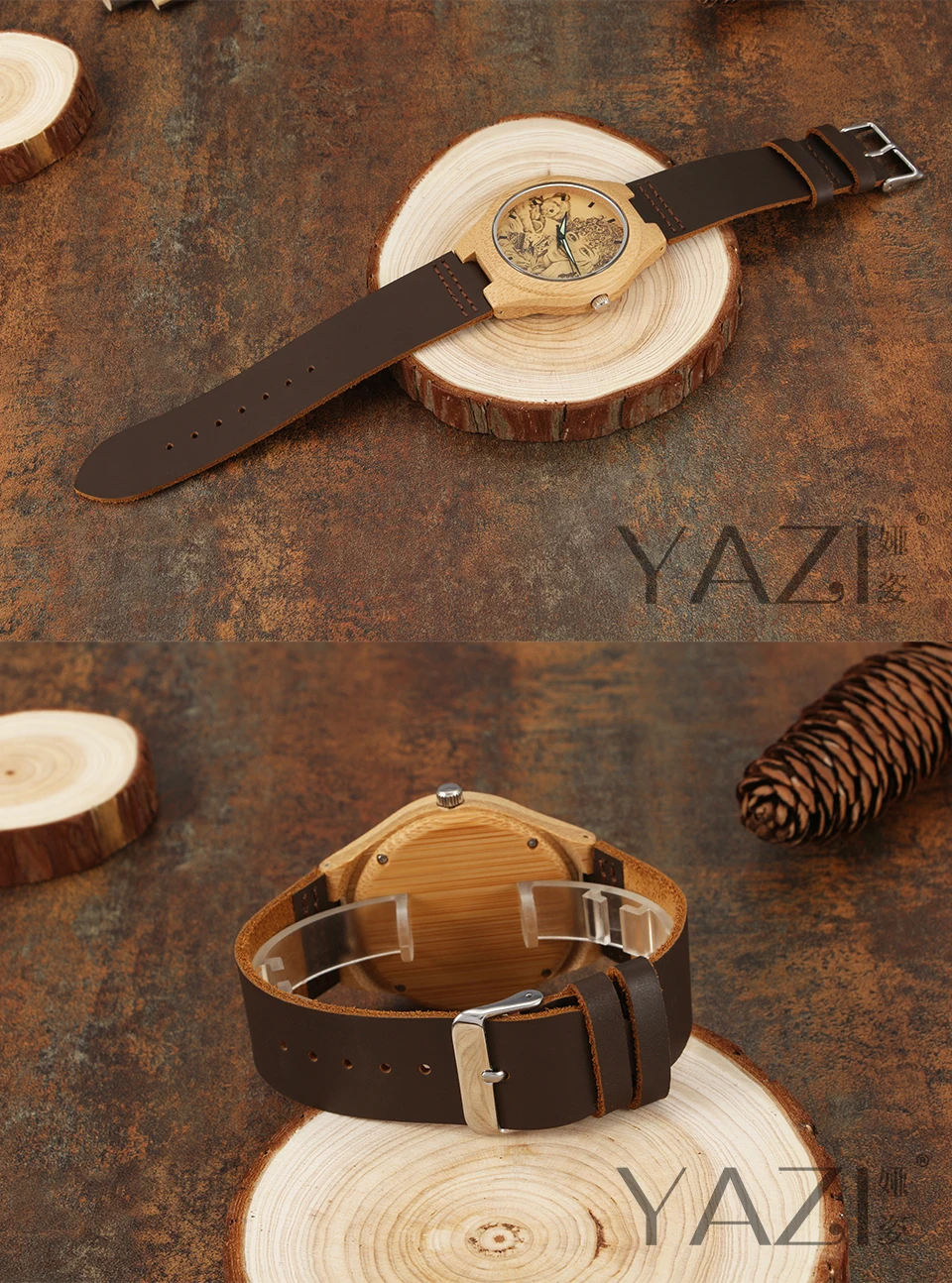 YAZI персональные пользовательские фото деревянные часы печать свой собственный эскиз дизайн наручные часы природа бамбук деревянный ящик из натуральной кожи часы