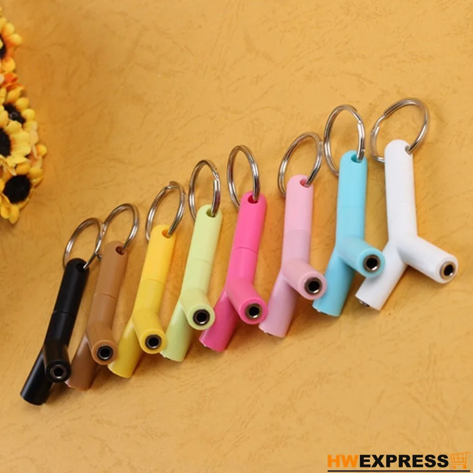 

HWEXPRESS Hot Mini Y Shaped 3.5mm Jack Stereo Audio Headset Splitter Connector Adapter Keyring 7.8cm x 3.6cm