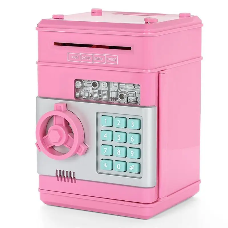 Детский Банк сбережений денег ящик для депозита умный голос Мини Сейф и монета хранилище для детей с пассом код (розовый)