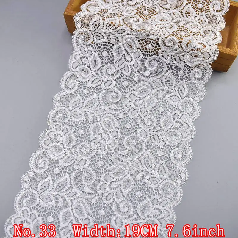 Elastic White Lace Ribbon African Lace Fabric Sewing Elasticity Embroidered Lace Trim Wedding Dress Clothing Accessories Ribbons - Цвет: No33    19CM 7.6inch