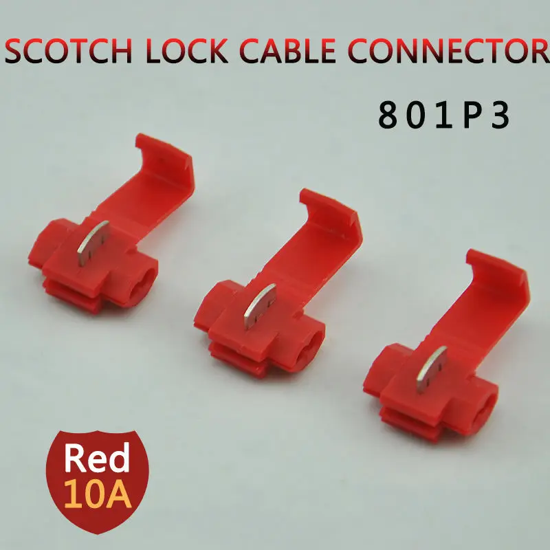 10pcs/lot 801P3 RED Scotch Lock Quick Splice Crimp Terminal G12 22-18AWG Hard Soft 0.5-1.0 Wire Connector
